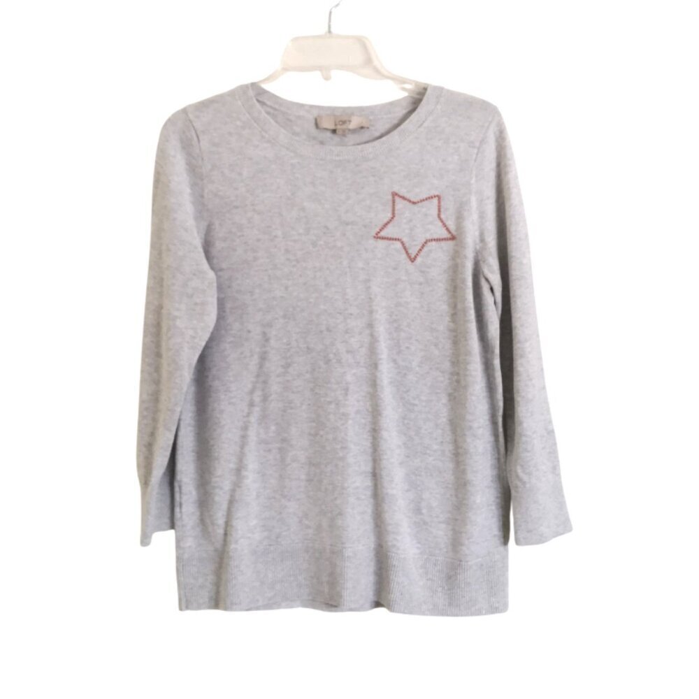 NWOT LOFT 100% Cotton Star Sweater Light Gray Size M